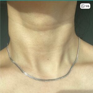 Silver Tone Stainless Steel Choker 2mm Curb Chain Necklace 16" long